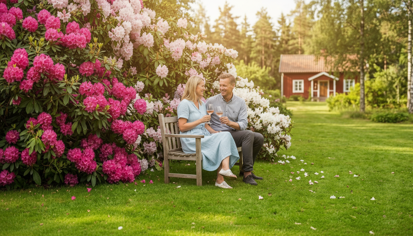 Rhododendron plantor i trädgård